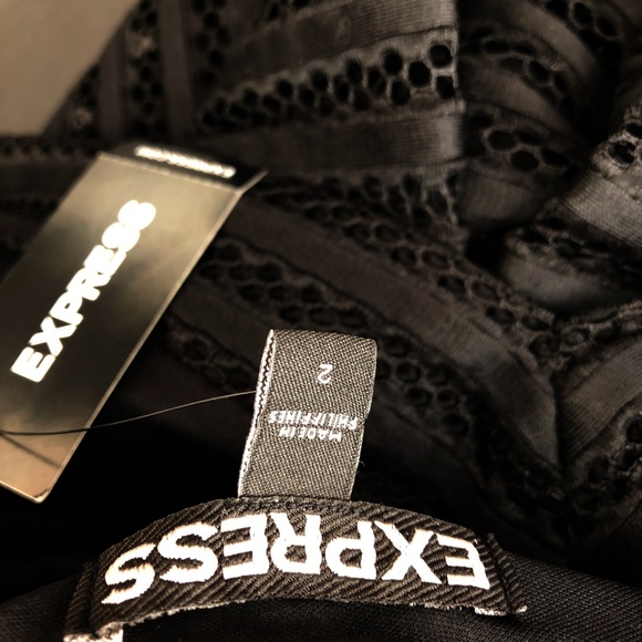 EXPRESS | Black Cocktail Party Dress V Neck Fit Flare New Eyelet Women’s 2 Short - Picture 2 of 3